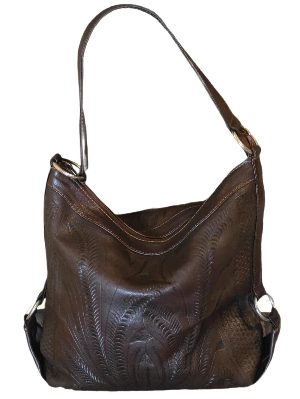 Vintage Slouchy Leather Paraguay Hand Tooled  Hobo Bag EUC